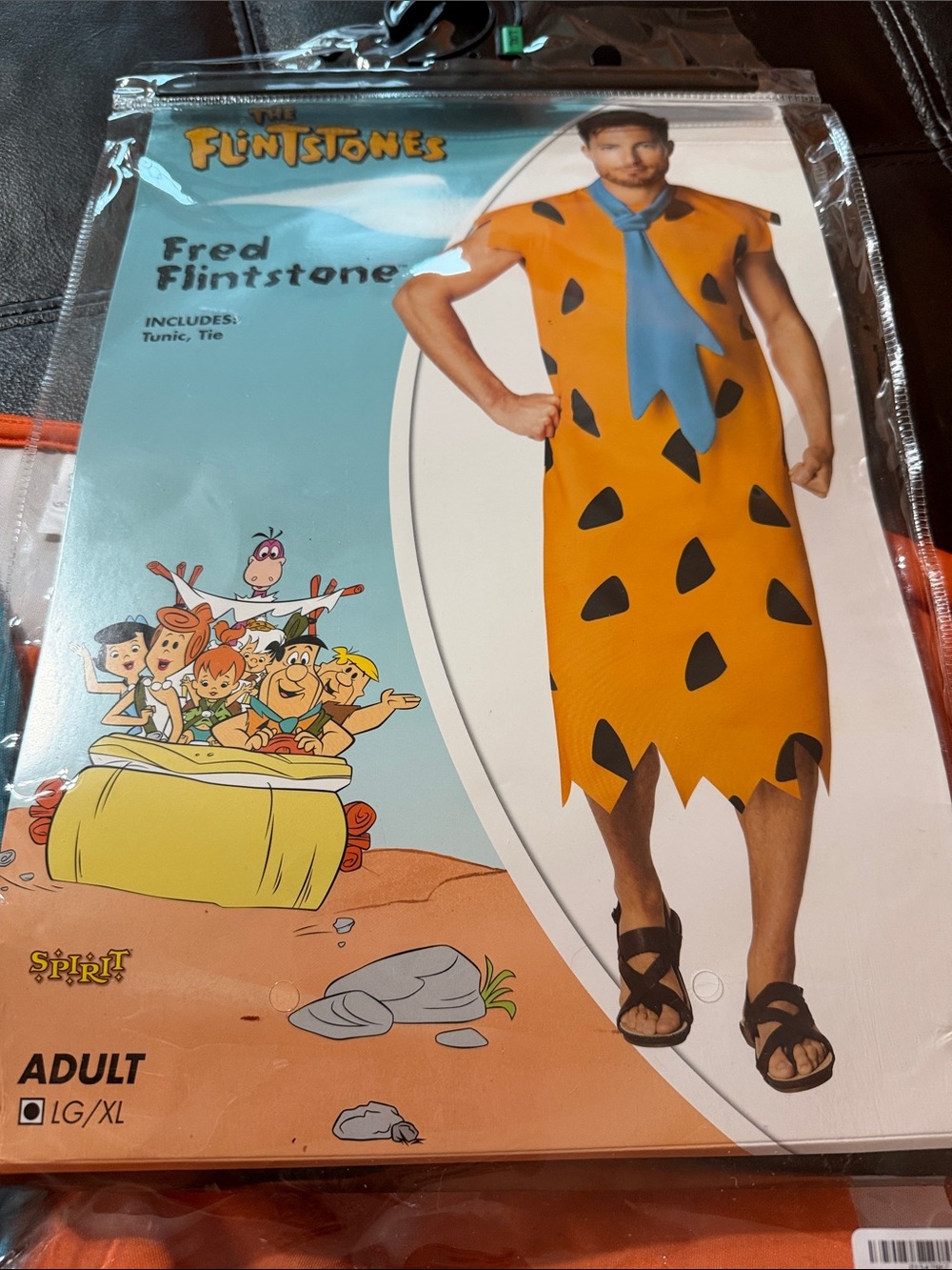 Spirit Fred Flintstone Costume - Orange Tunic with Blue Tie